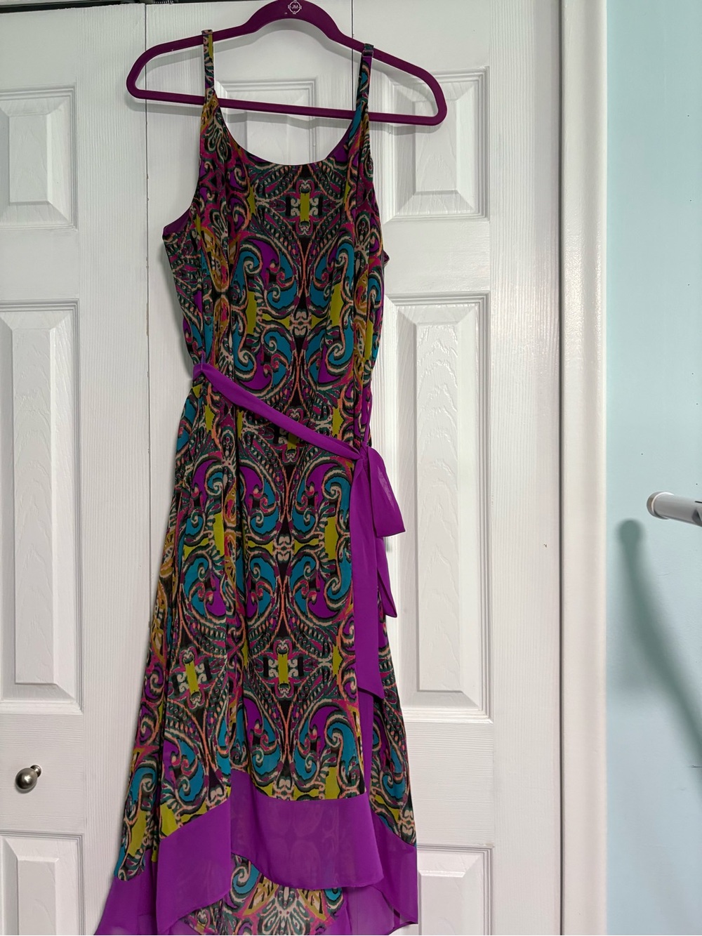 Lane Bryant Purple Multicolor Sleeveless Midi Dress with Tie Belt Size 18/20